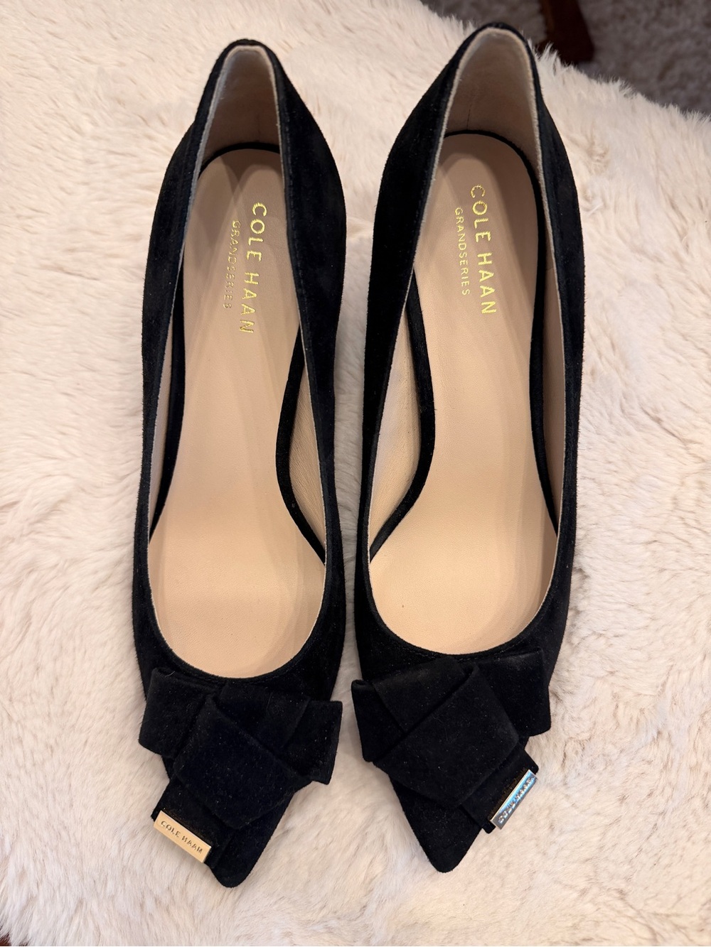 Cole Haan Black Suede Bow Detail Pumps